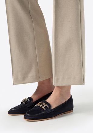 Wittchen Dames Leren Platte Loafers Marineblauw Natuurlijk Leer