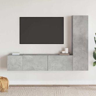 vidaXL Vidaxl - Set De Muebles De Sal&oacute;n 3 Pzas Madera Ingenier&iacute;a Gris Hormig&oacute;n