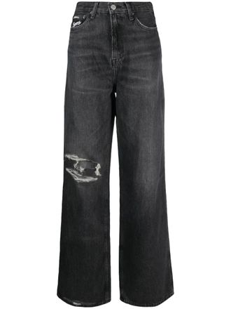 Tommy Jeans distressed-detail straight-leg jeans - Black