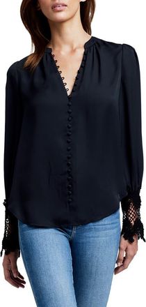 L'agence Ava Lace Cuff Button-Up Blouse in Black at Nordstrom, Size Xx-Small