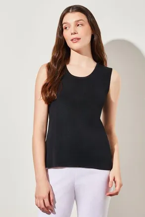 Ming Wang Scoop Neck Sweater Tank in Black at Nordstrom, Size X-Large