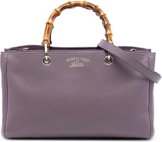 Gucci Pre-owned Handbags, female, Purple, Size: ONE SIZE Pre-owned Vintage Leather Bamboo Handle Satchel Bag