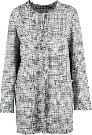 Marella Textured Boucl&eacute; Jacket with Checkered Pattern and Gold-Tone Accents