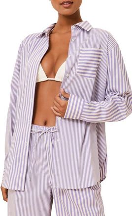 Solid & Striped The Avril Button-Up Cover-Up Shirt in Ultra Voilet Stripe at Nordstrom, Size X-Small