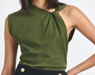 Derek Lam Nia Asymmetric Embellished Twist Tee In Fatigue