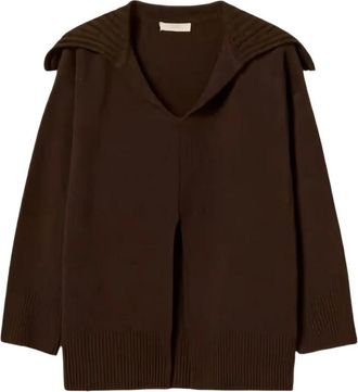 Twinset Jersey de punto con cuello de pico y cuello marinero - Knitwear - Mujer - Marr&oacute;n - M