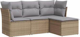 vidaXL Juego De Sof&aacute;s Jard&iacute;n Con Cojines 4 Pzas Rat&aacute;n Sint&eacute;tico Beige Vidaxl