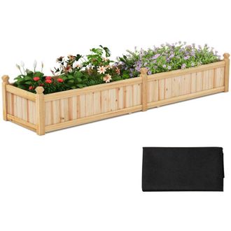 Costway Fioriera rettangolare 227 x 59,5 x 40 cm con divisorio, sistema di drenaggio, rivestimento, per coltivare ortaggi e fiori, colore naturale