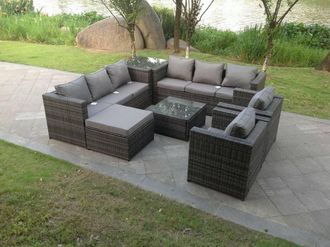 Fimous Indoor Outdoor Rattn Garden Furniture Sofa Set Table Chair Footstool Dark Grey Mixed