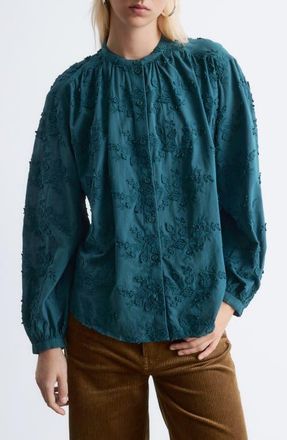 & Other Stories Floral Appliqu&eacute; Blouse in Turquoise Dark at Nordstrom, Size 4
