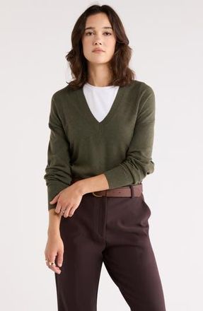 Nordstrom Rack V-Neck Pullover Sweater in Olive Sarma at Nordstrom Rack, Size X-Large
