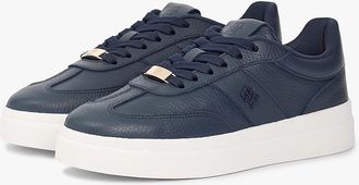 Tommy Hilfiger Womens Pebbled Leather Court Sneaker - Space Blue - US 8.5 / EU 39