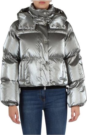 Elisabetta Franchi Gewatteerde Metallic Cropped Jas - Dames - Winterjassen - Grijs - L - Nylon - Jassen