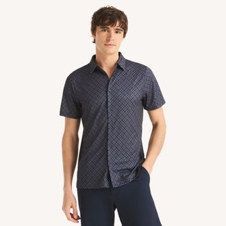 Nautica Mens Navtech Printed Button-Front Polo