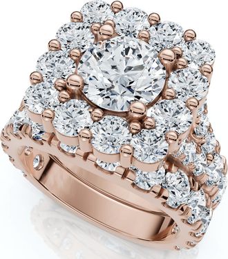 Pompeii3 5Ct Cushion Halo Split Ring Diamond Engagement Set in White Yellow Rose Gold