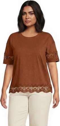 Lands End Plus Size Short Sleeve Slub Jersey Cutwork T-Shirt in Rich Ginger Brown at Nordstrom, Size 1X