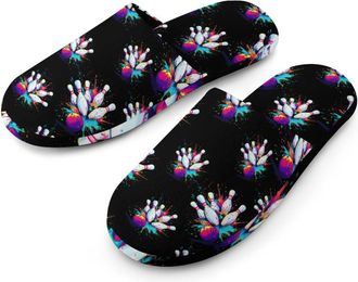 Generic Bowling Ball Colorful Mens Cotton Slippers Memory Foam Comfort House Shoes Winter Indoor Slipper for Hotel Casa Spa