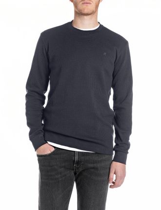 Replay Longsleeve REPLAY, Herren, Gr. XL, night blau, Strick, Obermaterial: 100% Baumwolle, unifarben, regular fit normal, Rundhals, breiter Bund, Shirts Lon