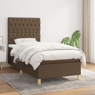 vidaXL Vidaxl - Cama Box Spring Con Colch&oacute;n Tela Marr&oacute;n Oscuro 100x200 Cm