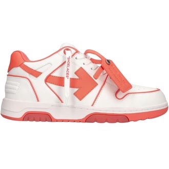 Off-white Mens Out Of Office Coral Red Calf Leather Sneakers - Orange Textile - Size UK 3