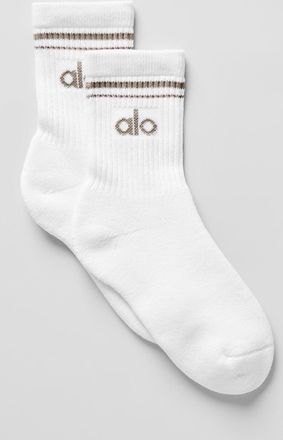 Alo | Half-Crew Throwback Socks in White/Light Cocoa, Size: Medium