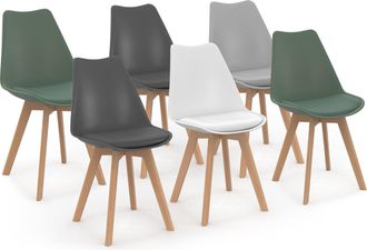 IDMarket Set Di 6 Sedie Scandinavo Gris Chiaro, Bianco, Gris Scuro X2, Verde X2 Sara