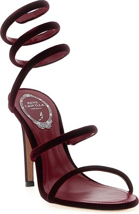 Rene Caovilla Womens Velvet Strappy Heels Burgundy Bordeaux