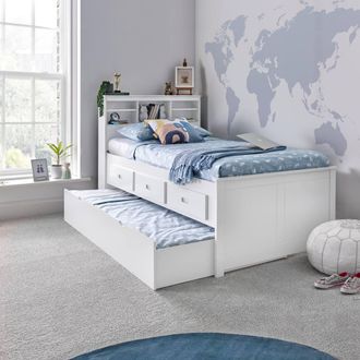 Bedmaster Veera Guest Bed With Drawers & Trundle With Spring Mattresses in White | Size: Single