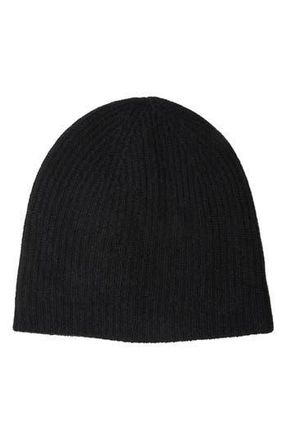 Amicale Cashmere Cashmere Double Layer Rib Knit Beanie in Black at Nordstrom Rack