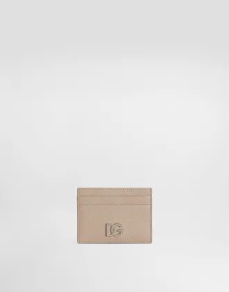Dolce & Gabbana Calfskin Card Holder With Logo - Man Wallets And Small Leather Goods Beige Onesize