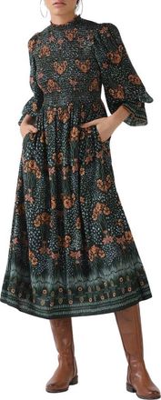 Celina Moon Nia Smocked Long Sleeve Midi Dress in Blue at Nordstrom Rack, Size X-Small
