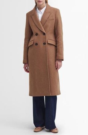 Barbour Marylin Double Breasted Wool Blend Coat in Camel/Muted Cabernet Tartan at Nordstrom Rack, Size 14 Us / 18 Uk
