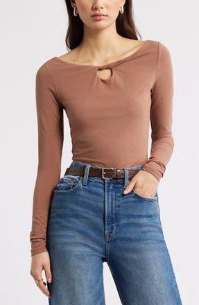 Open Edit Twist Neck Cutout Top in Brown Topaz at Nordstrom Rack, Size Xx-Small