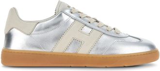 Hogan Metallic Silver Beige Logo Sneakers