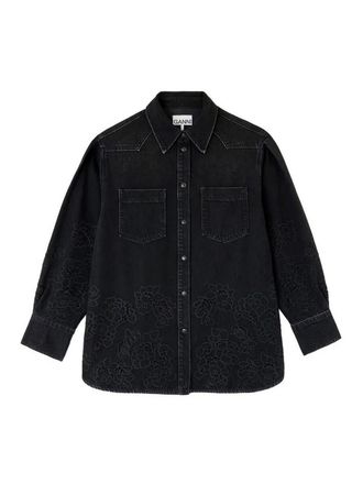 Ganni Broderie Anglaise Denim Loose Shirt