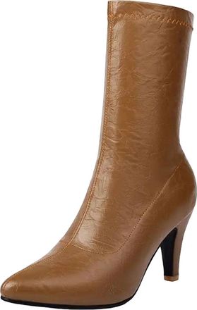 Generic Womens Ankle Stretch Boots Pointed Toe High Stiletto Heel Slip On Design With Sewing Detail Sexy Party Footwear