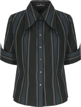 Vivienne Westwood Green Violin Striped Viscose Short Sleeve Shirt