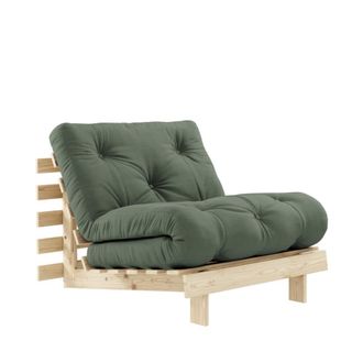 Karup Design Sill&oacute;n cama 90x200cm de madera natural y tejido - Verde oliva