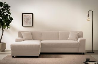 Domo Collection Ecksofa »Turah 2, Cord oder Luxus-Microfaser, mit Federkern, mit Bettfunktion« B/T/H: 241/146/79 cm, incl. Zierkissen, wahlweise mit Bettfunktion