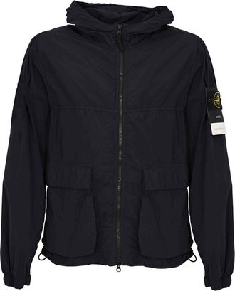 Stone Island Parka In Navy Blue Frosted Nylon