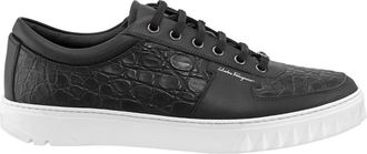 Ferragamo Salvatore Ferragamo Mens Scuby Black Croco Leather Low-top Sneakers, Brand Size 8