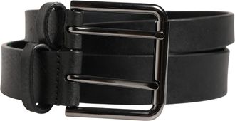 Dolce & Gabbana Mens Black Double Strap Leather Silver Buckle Belt Calf
