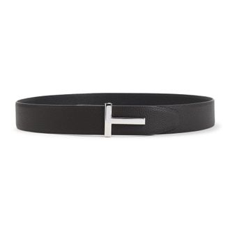 Tom Ford Brown Black Grained Calf Leather Belt-Uomo
