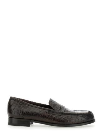 Lidfort Luisiana Brown Loafers With Embossed Crocodile Effect In Leather Man