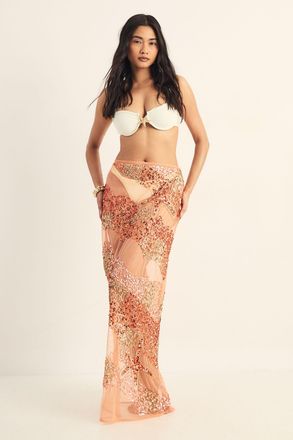 NASTY GAL Womens Starfish Wave Beaded Maxi Beach Skirt - Orange - Size 10 UK