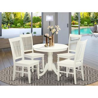 East West Furniture 5 Pc set with a Table and 4 Wood Dinette Chairs in Linen White