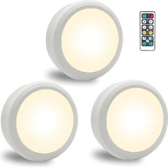 No Brand Juego De 3 Luces Nocturnas Led - Funcionan Con Pilas, Control Remoto - Blancas - Sensibles Al Tacto, Adhesivas - Para Iluminaci&oacute;n De Vitrinas Y Estant