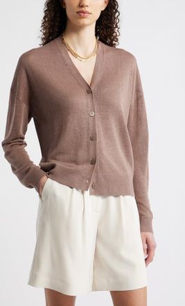 Nordstrom V-Neck Linen & Viscose Cardigan in Brown Lentil at Nordstrom, Size Xx-Small
