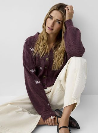 Icone Womens Embroidered flowers cropped Cardigan Sweater