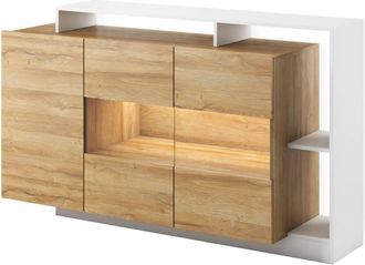 Oresteluchetta Aparador puertas vidrio y hueco d&iacute;a blanco roble, 94x155x44 cm